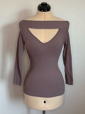 Free People Intimately Find Me Long Sleeve Top, Taupe Purple, Ribbed Seamed, M/L
